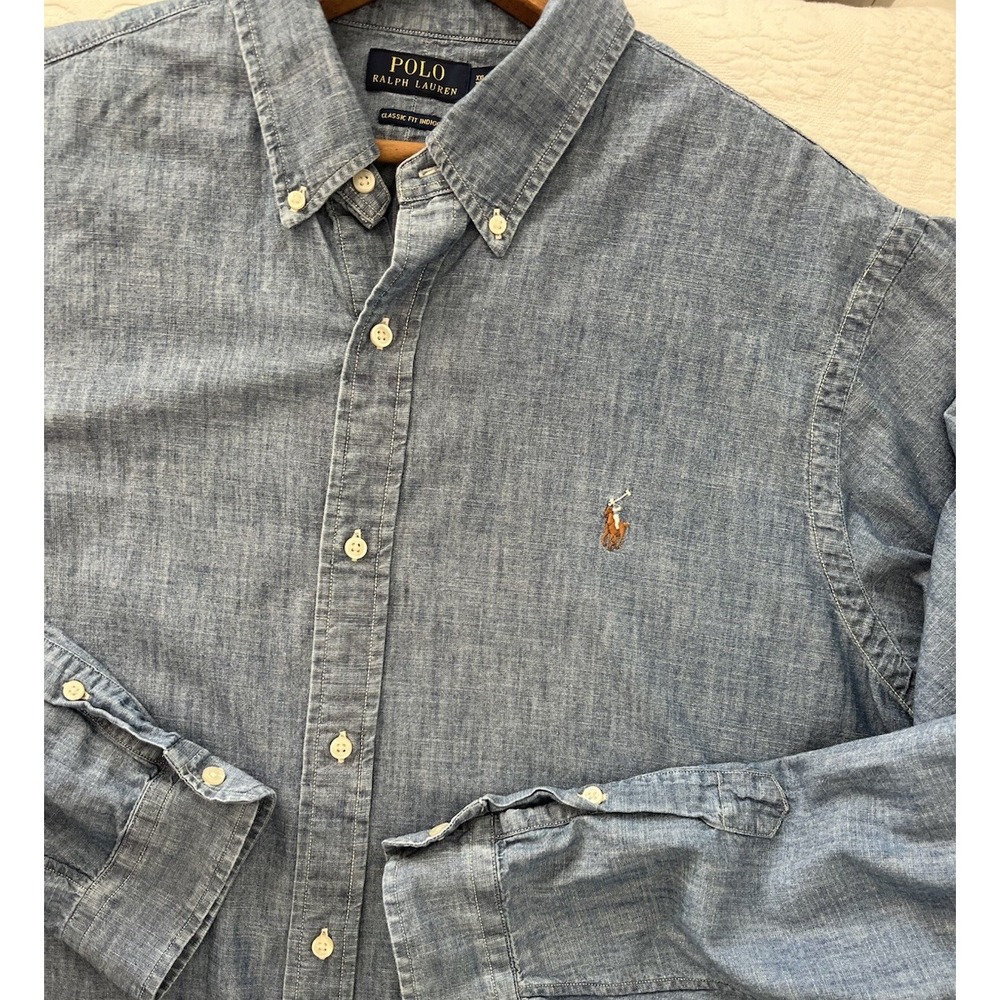 Polo Ralph Lauren Indigo Classic Fit Chambray Shirt Mens XXL Blue Pony Cotton